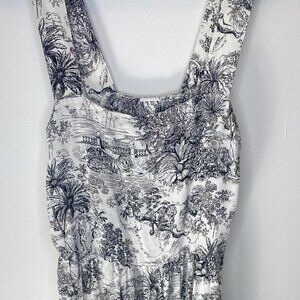 No Tag - HM, Black and white, safari print, wide strap dress, linen-type look